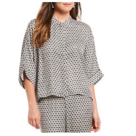 Bryn Walker Joe Shirt Top Button-Up Boxy Black White Geometric Womens Size M - Picture 3 of 10